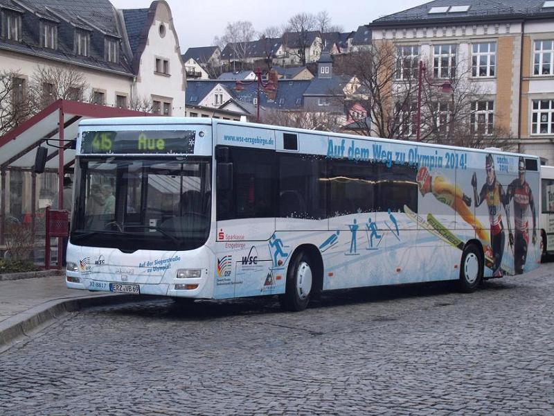 MAN Lion´s City  - ERZ VB 69 - (Wagen 32-8817) - in Aue, Postplatz. Fahrzeug gibt auch als Modell (unter www.rve.de)